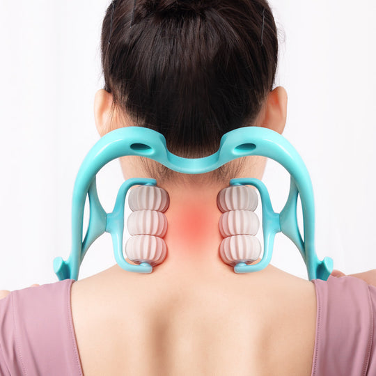 6-Wheel Manual Neck Massager | Deep Tissue Roller with Jade Scraping Board for Neck, Back & Full Body Relief.