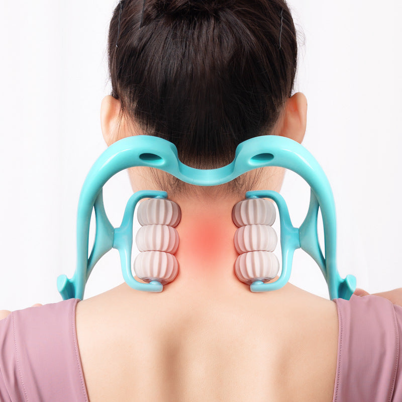 6-Wheel Manual Neck Massager | Deep Tissue Roller with Jade Scraping Board for Neck, Back & Full Body Relief