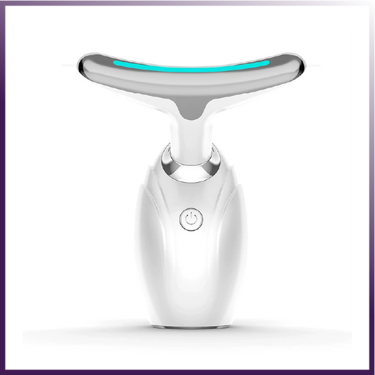 Neck & Face Lifting LED Therapy Device | Anti-Aging Double Chin Reducer with Vibration & 3 Color Light Modes.