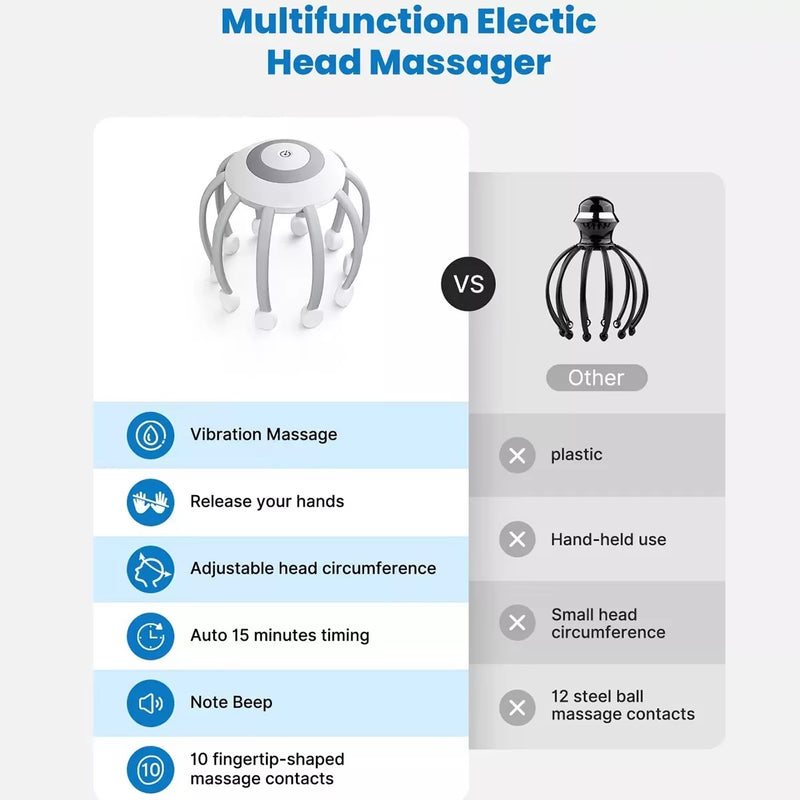 Portable Octopus Electric Head Massager – 10 Claws | 4 Vibration Modes | Scalp Stress & Fatigue Relief