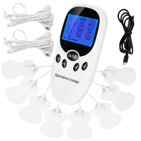 Electric Muscle Stimulator | Dual Channel TENS Device with 8 Pads.