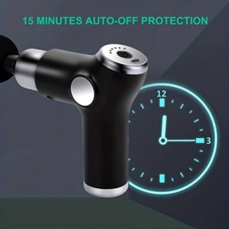 Type-C Fast Charging Massage Gun | Deep Tissue Muscle Massager with 6 Speed Levels & Attachments