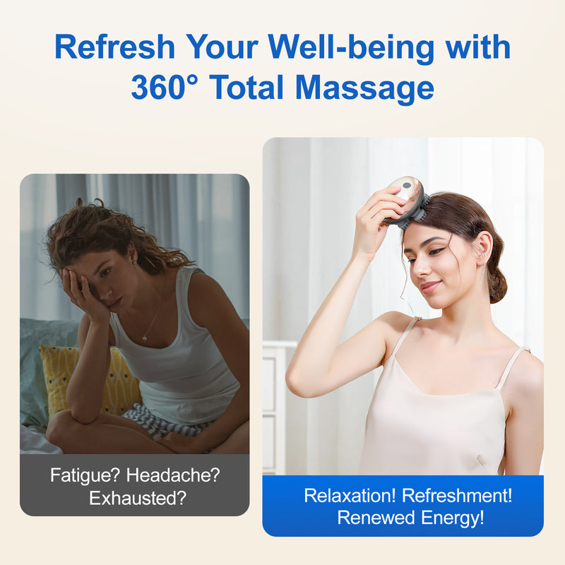3D Smart Scalp Massager | Rechargeable Hair Relaxation Tool with 6 Silicone Nodes & 3 Modes
