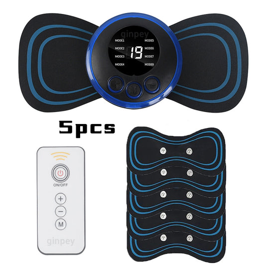 Mini EMS Muscle Stimulator | Portable 5-Pad Pulse Therapy for Neck, Back, Shoulder & Leg Relief.