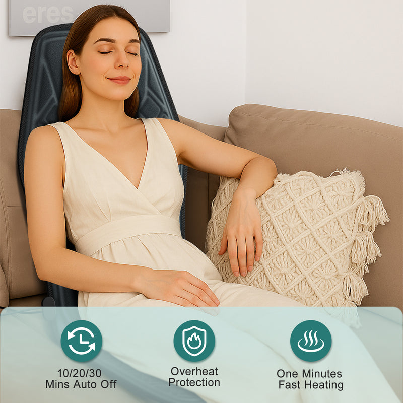 Neck & Back Massage Cushion | 9 Modes, Heating Therapy, Adjustable Intensity & Timer (Home & Office)