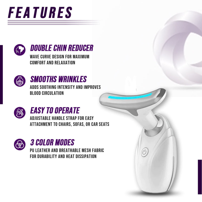Neck & Face Lifting LED Therapy Device | Anti-Aging Double Chin Reducer with Vibration & 3 Color Light Modes