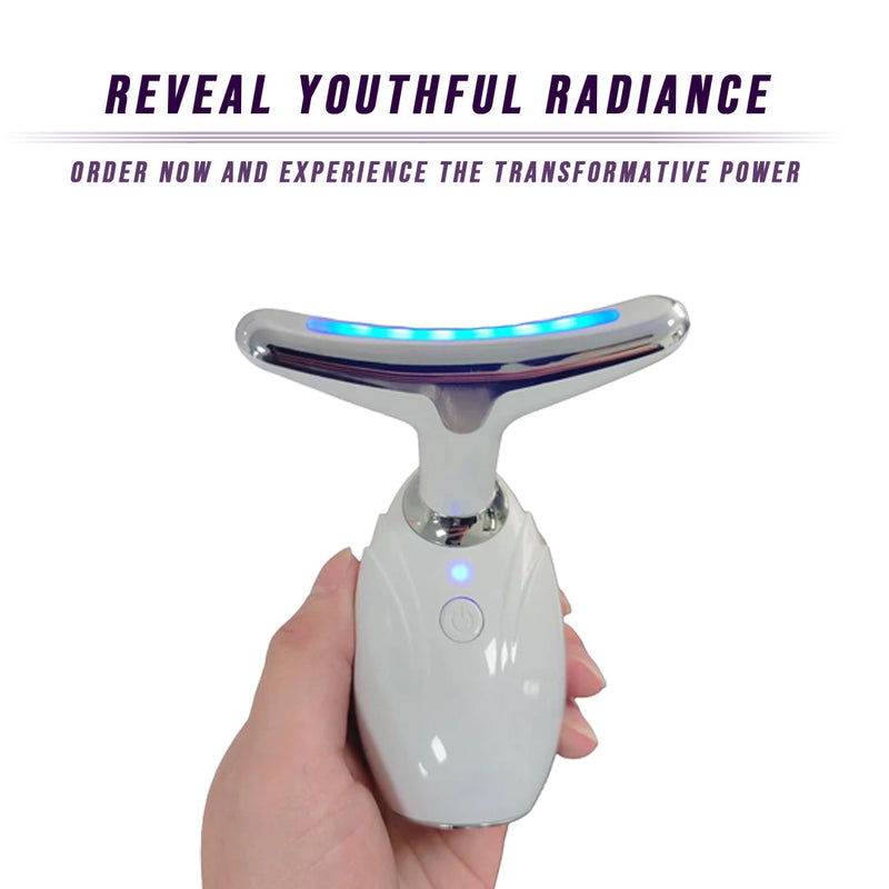 Neck & Face Lifting LED Therapy Device | Anti-Aging Double Chin Reducer with Vibration & 3 Color Light Modes