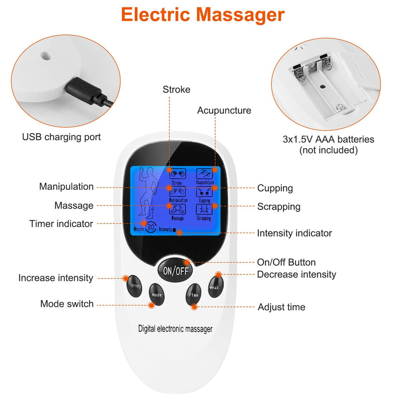 Electric Muscle Stimulator | Dual Channel TENS Device with 8 Pads
