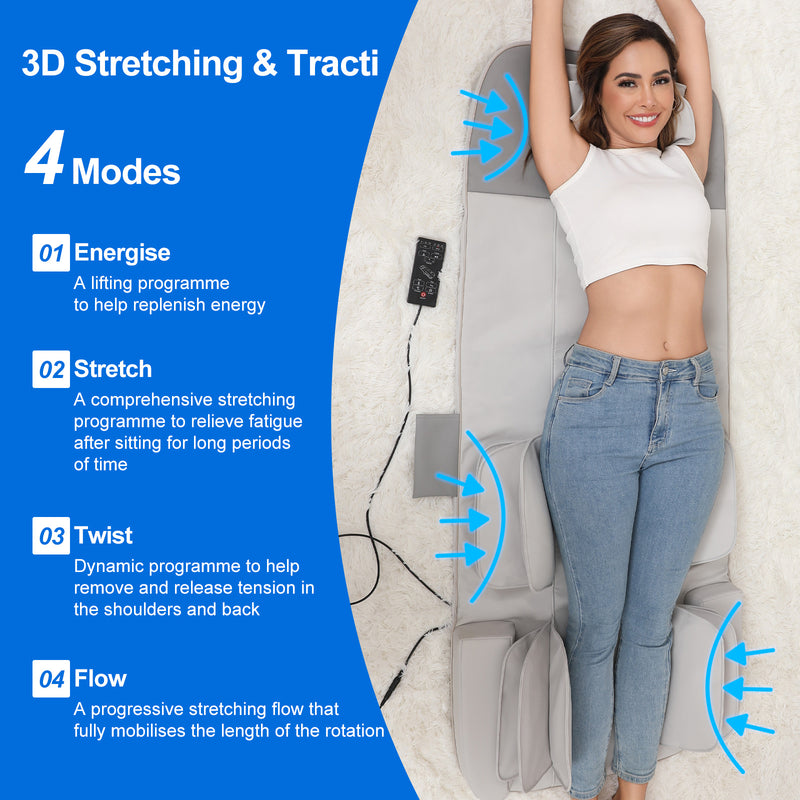 Detachable Smart Massage Mattress | Full Body Heat Therapy with Lumbar Support, Stretch Modes & Portable Folding Design