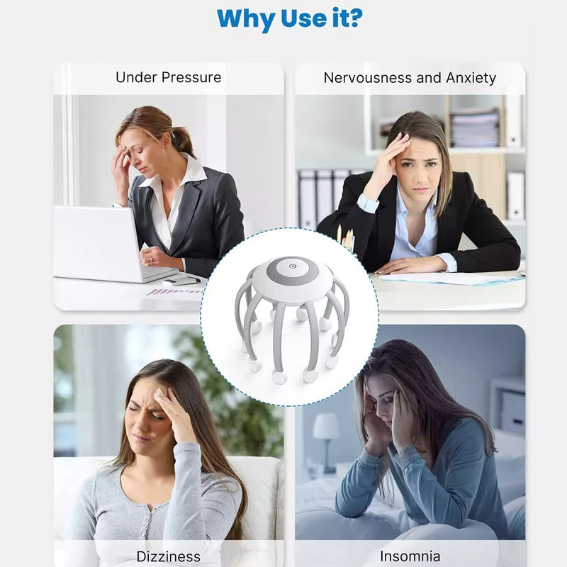 Portable Octopus Electric Head Massager – 10 Claws | 4 Vibration Modes | Scalp Stress & Fatigue Relief