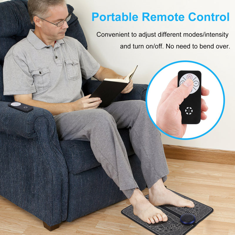 Foot Massage Pad | EMS Electric Stimulator with 8 Modes & 19 Intensity Levels | Portable Muscle Relaxation Mat with Remote Control