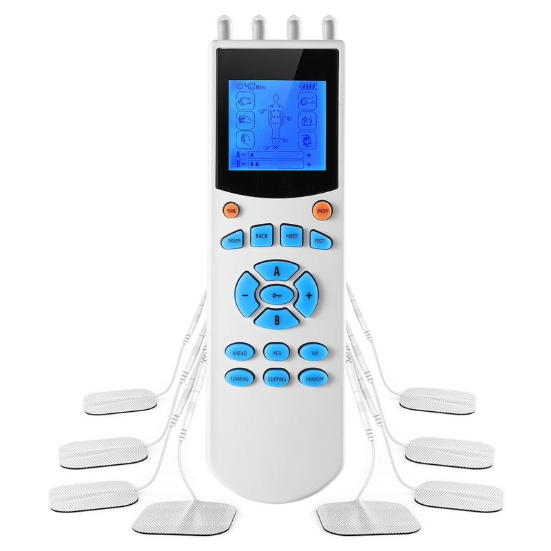 TENS Unit Impulse Massager | 10 Modes Pain Relief with 4 Outputs & 8 Pads