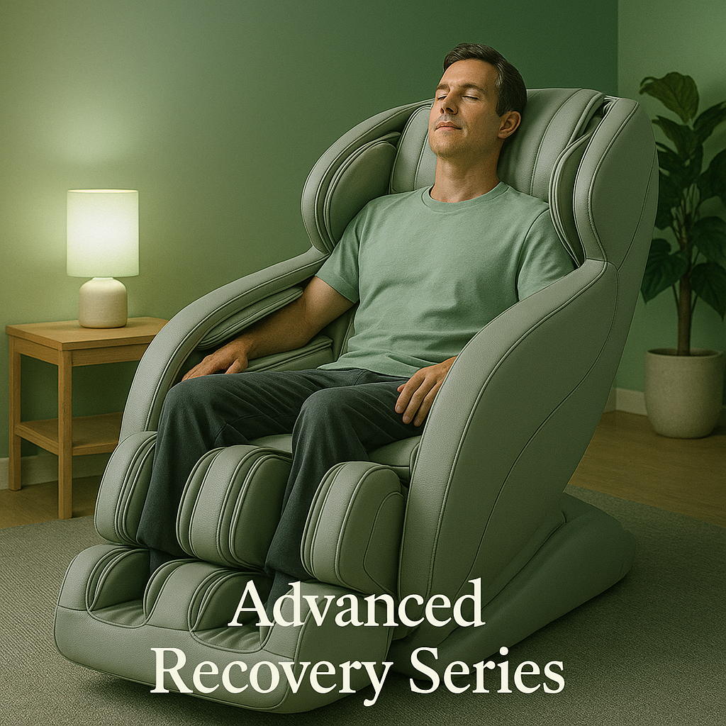Recovery massage chair aiding muscle relief and circulation.