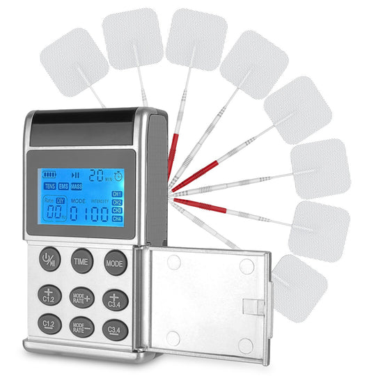 4 Channel TENS Unit Muscle Stimulator with 8 Pads Rechargeable EMS Pain Relief Device.