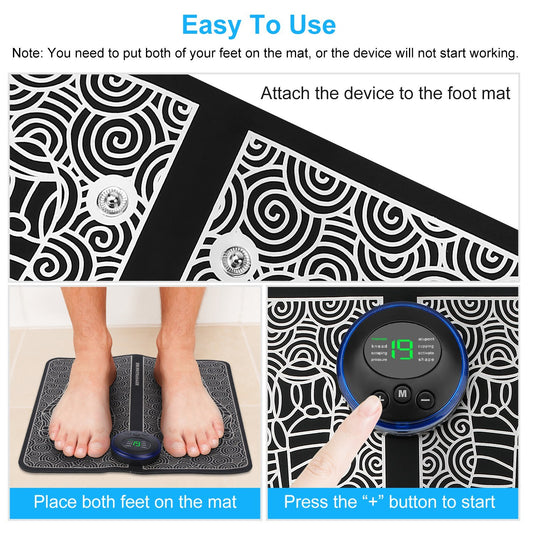 Foot Massage Pad | EMS Electric Stimulator with 8 Modes & 19 Intensity Levels | Portable Muscle Relaxation Mat with Remote Control.