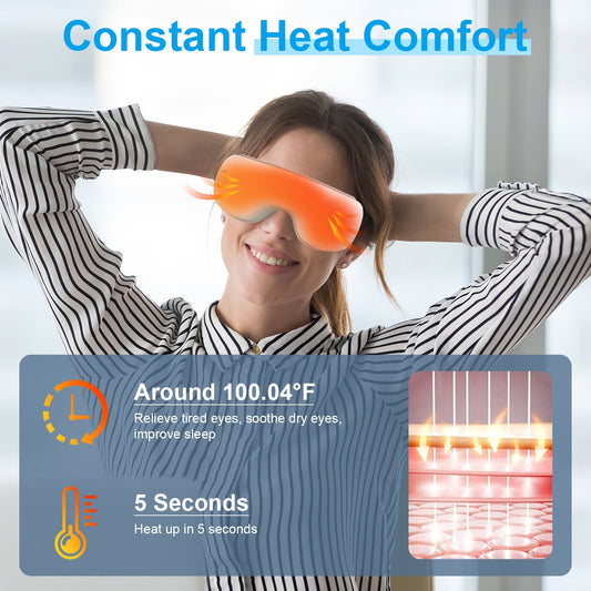 Rechargeable Eye Massager | Heat, Air Pressure & Vibration Therapy with Music Mode.