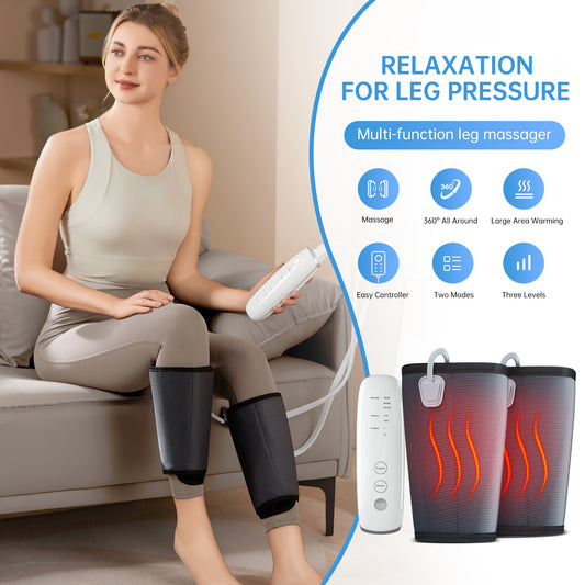 Intelligent Leg Massager | 3-Level Air Compression & Heat Therapy with Adjustable Fit.
