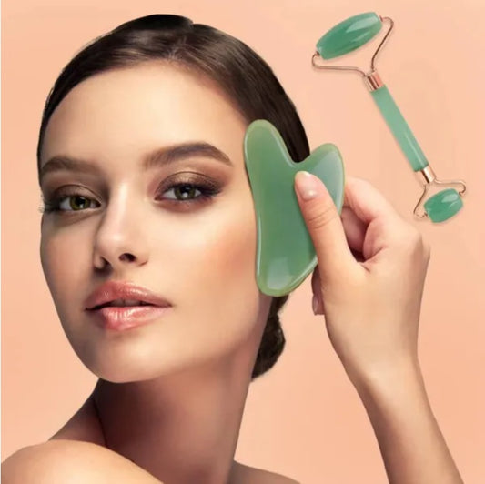 2-in-1 Jade Roller & Gua Sha Board | Facial Massage Tool for Skincare, Anti-Wrinkle & Puffiness Relief.
