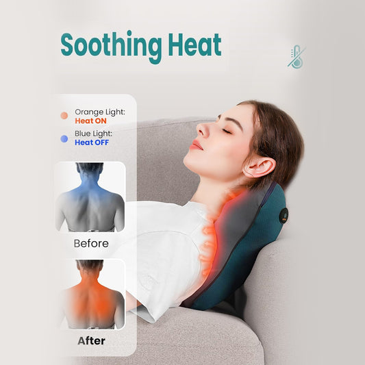 Neck & Back Shiatsu Massager | 3D Deep Kneading with Heat for Full Body Relief.