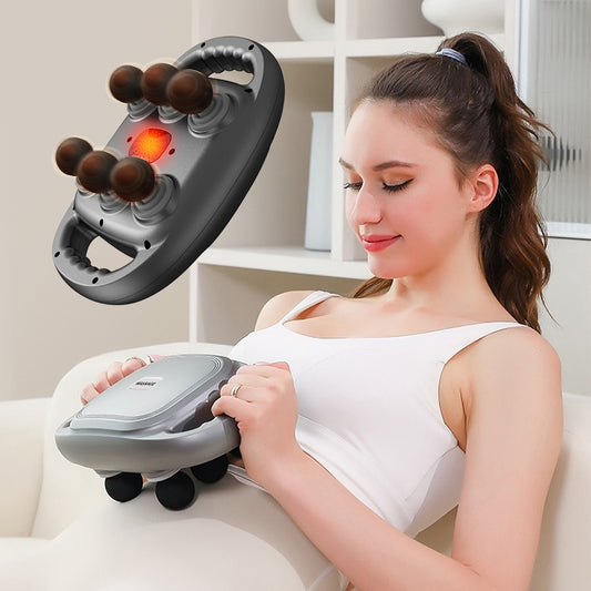 Handheld Deep Tissue Massage Gun | 6-Head Percussion Massager with Dual Heating Modes & Adjustable Intensity.