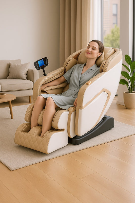 8D Zero Gravity Full Body Massage Chair – Luxury Electric Shiatsu Recliner (White Cream).