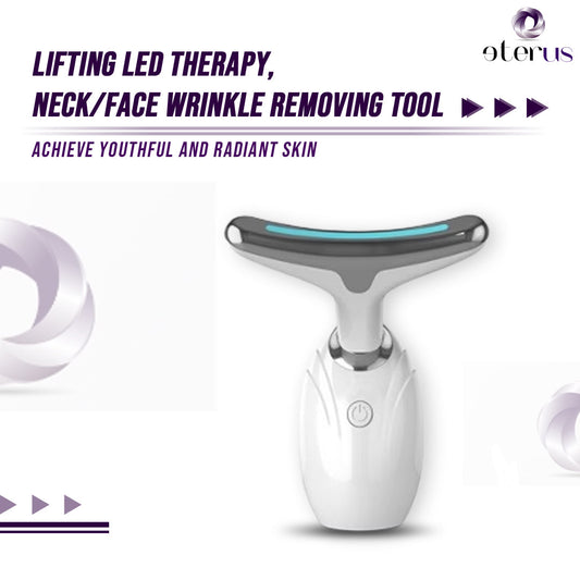 Neck & Face Lifting LED Therapy Device | Anti-Aging Double Chin Reducer with Vibration & 3 Color Light Modes.