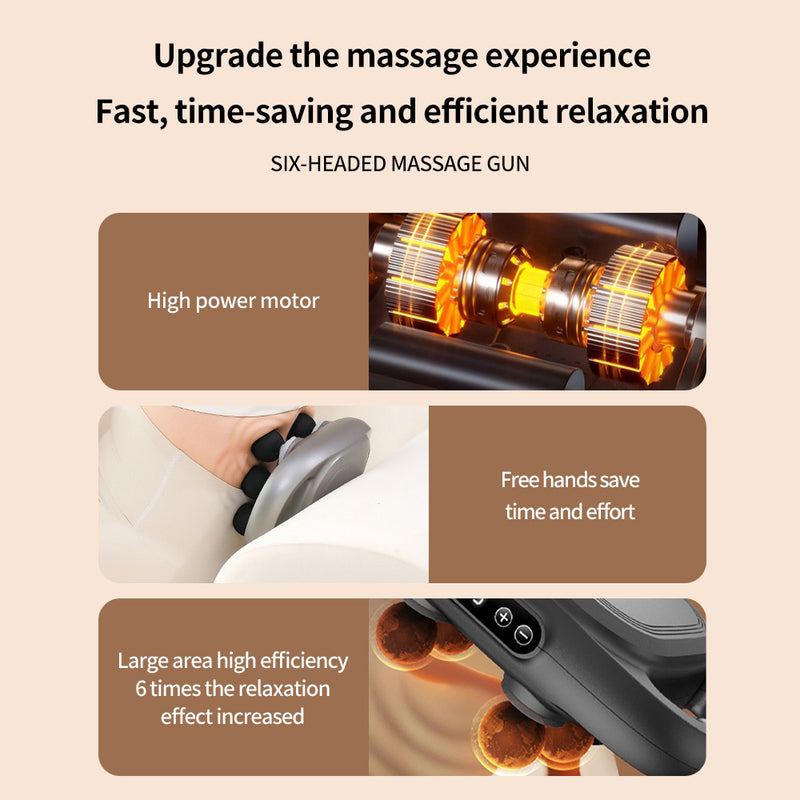 Handheld Deep Tissue Massage Gun | 6-Head Percussion Massager with Dual Heating Modes & Adjustable Intensity