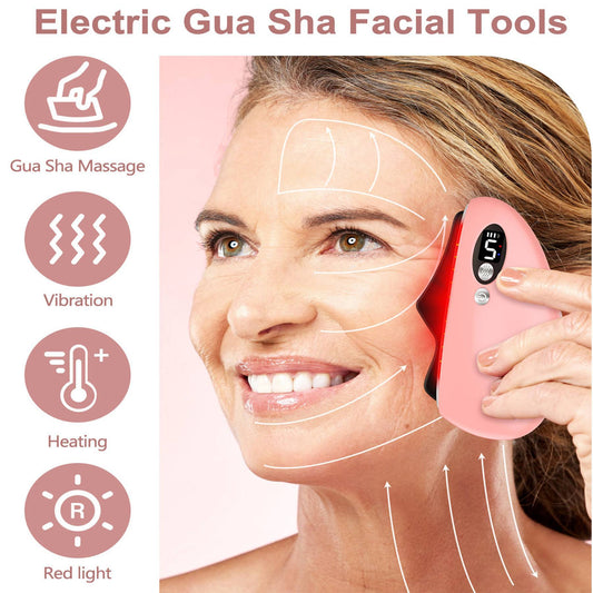Electric Gua Sha Facial Tool | Black Obsidian Heated & Vibrating Stone for Face & Skin Rejuvenation.
