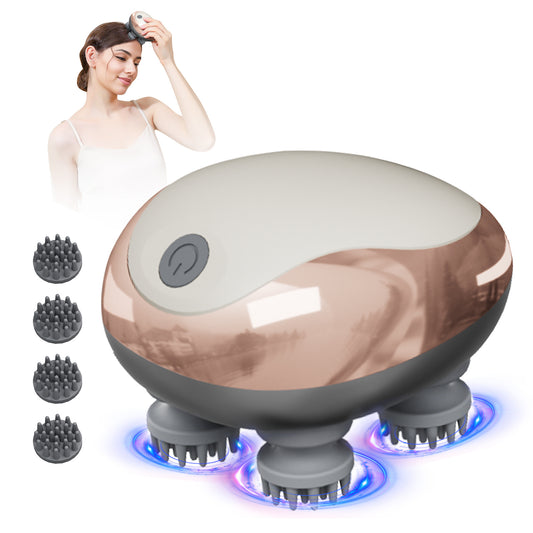 3D Smart Scalp Massager | Rechargeable Hair Relaxation Tool with 6 Silicone Nodes & 3 Modes.